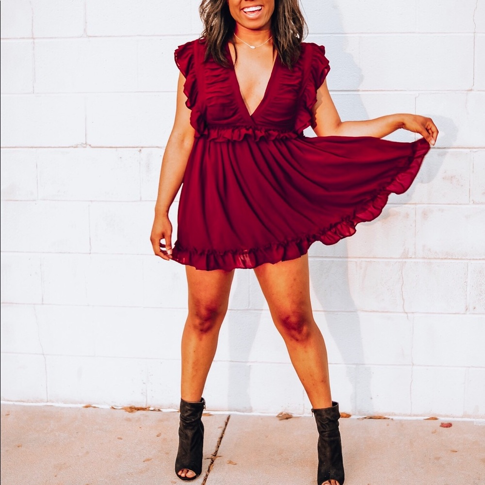 Burgundy Vici Dolls Ruffle Dress